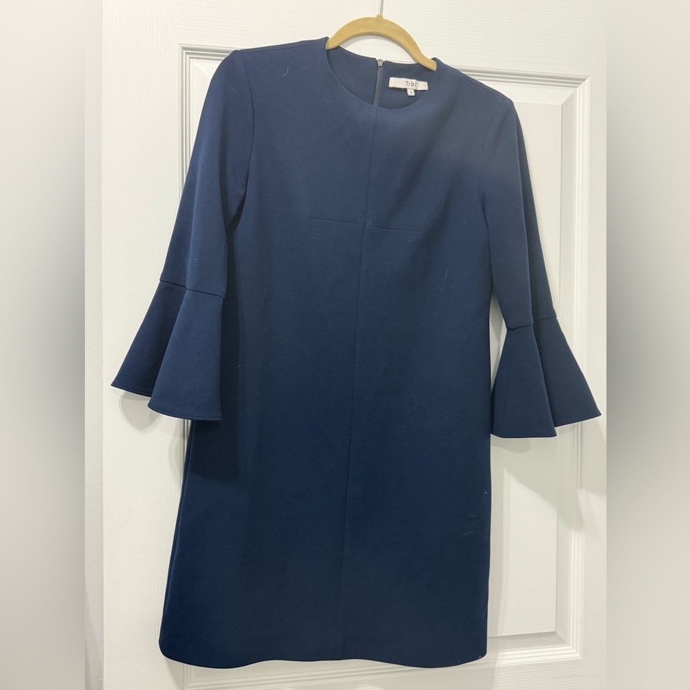 Tibi Size 2 - Navy Blue Shift Dress, Bell Sleeve